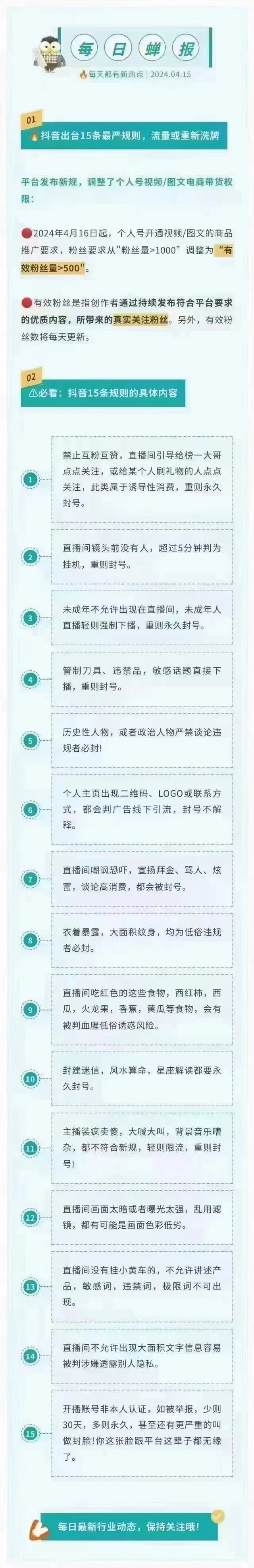 2024年4月抖音出15条新规，都有什么内容？越来越严了，钱难赚